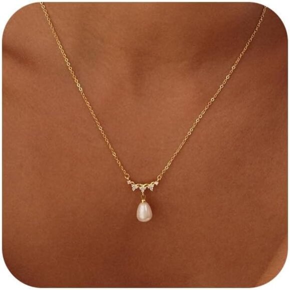 Jewelry - Pearl Necklace for Women Dainty 14k Gold Plated Beaded Choker Elegant Jewelry